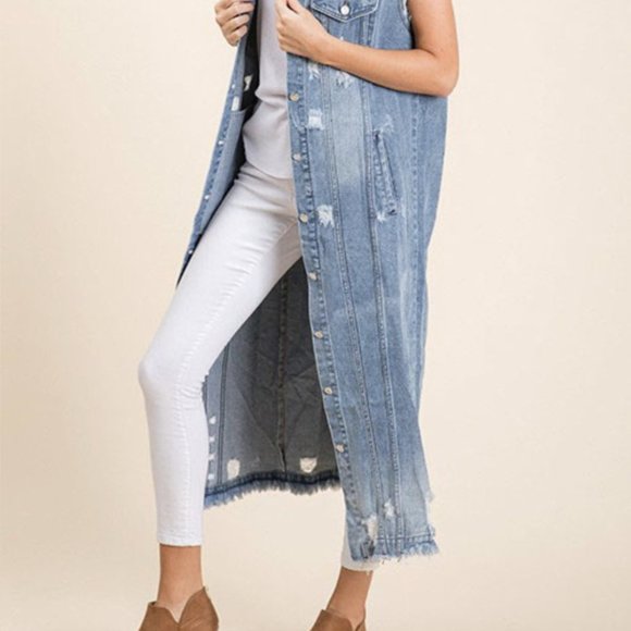 PLUS WOMEN'S LONG SLEEVELESS JACKET - Picture 3 of 7